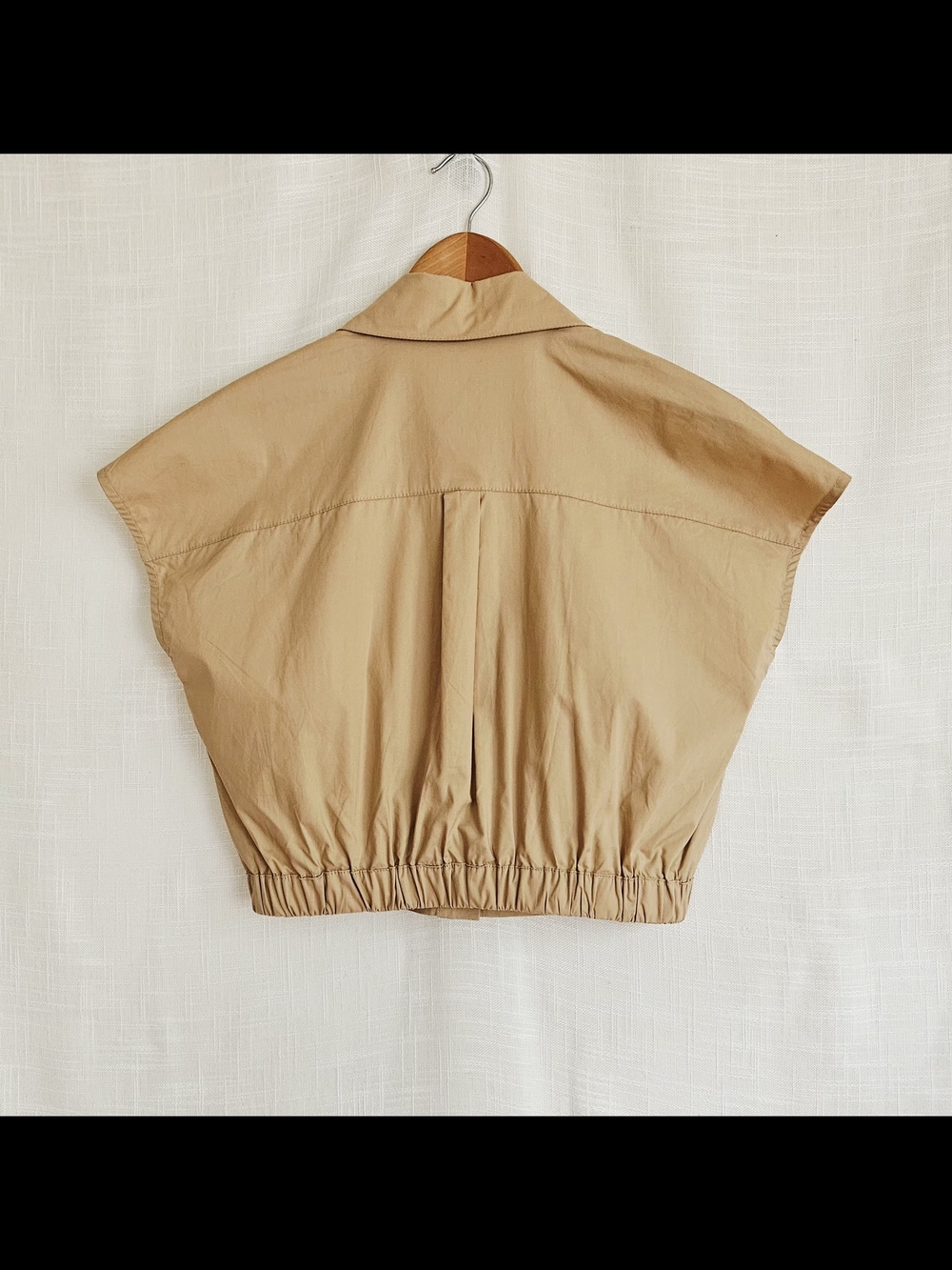 GALITA Camel Cropped Button-Up Shirt with Cutout Embroidery Details - Size S - Picture 7 of 11